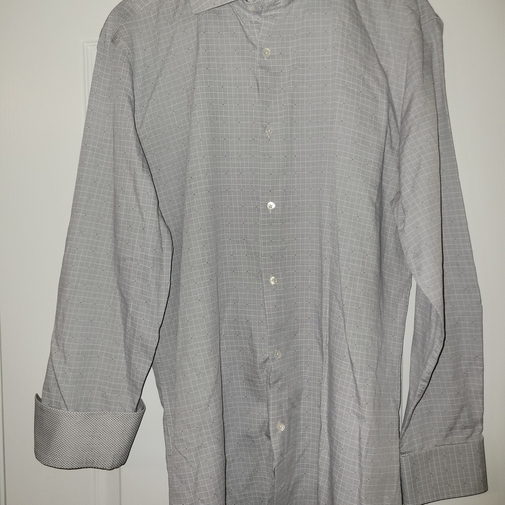 Bugatchi Uomo Light Gray Micro Check Dress Shirt Men’s